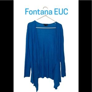 Fontana Ribbed Knit Boho Cardigan Sweater Shawl Wrap Blue sz M EUC Duster